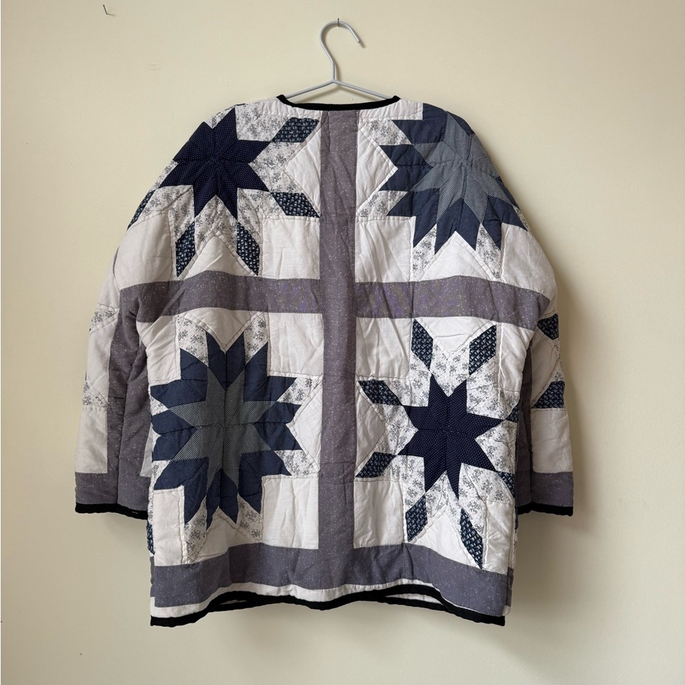 ***SOLD***** Handmade Upcycled LONG Blue Star Quilted Coat Jacket - Picture 2 of 2